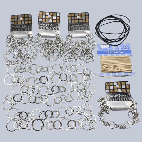 Lot Jewelry Making Chains Silver Tone Metal Elastic Cord Variety Necklace Craft - Picture 10 of 10